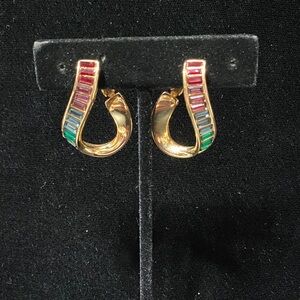 Elegant vintage Swarovski S.A.L Gold Multicolor clip on Earrings